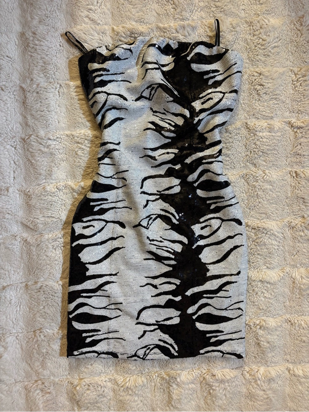 Nikibiki Black and White Zebra-Print Sequin Mini Dress